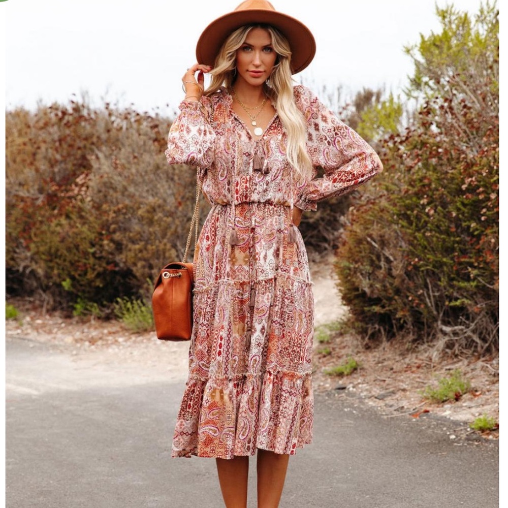 VICI Womens Midi Dresses | Dougherty Cotton Printed Ruffle Midi Dress - Picture 2 of 16